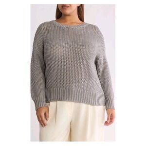 Eileen Fisher Sweater 1X Gray Open Knit Organic Cotton Boxy Minimalist NWT $348